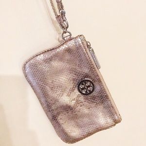 Tory Burch Silver Snakeskin Wristlet